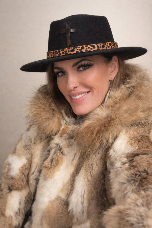 Black Faith Round Hat/Comes with a hat box to store in