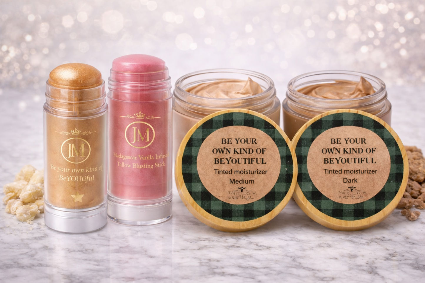Ultimate GLOW natural makeup set: glow stick, blush/lips stick, tinted moisturizer