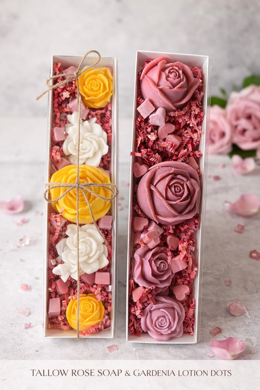 Tallow Rose soap and Gardenia lotion dots/Valentines Box