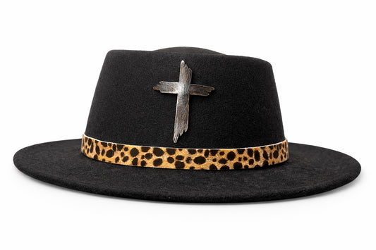 Black Faith Round Hat/Comes with a hat box to store in