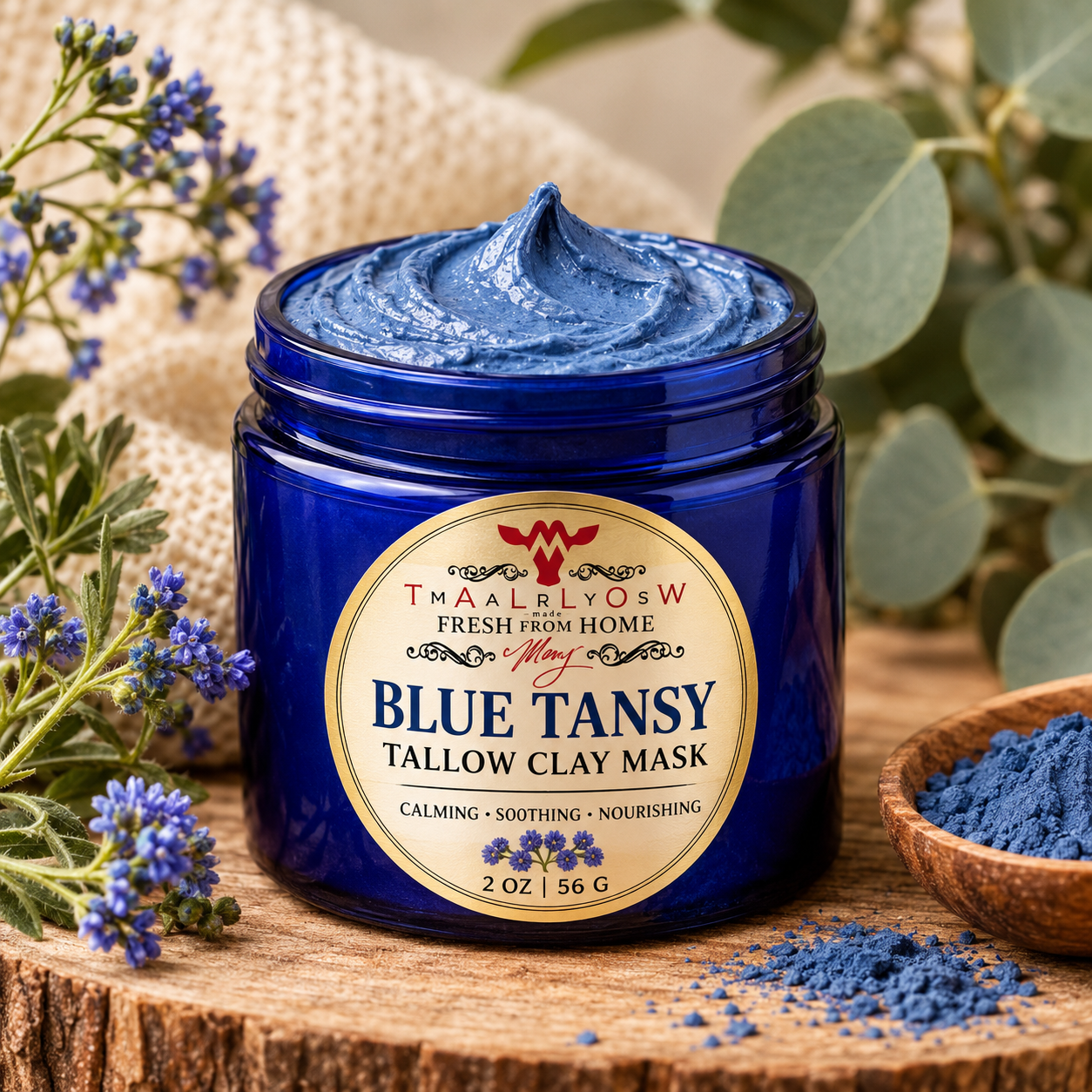 Tallow and Blue tansy clay face mask
