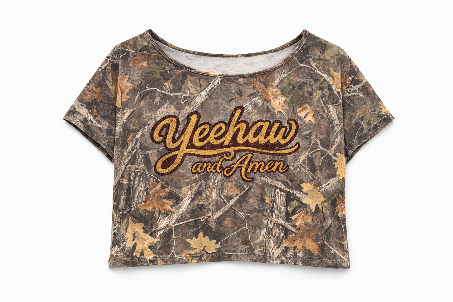 Soft off the shoulder crop top “Yeehaw and Amen”